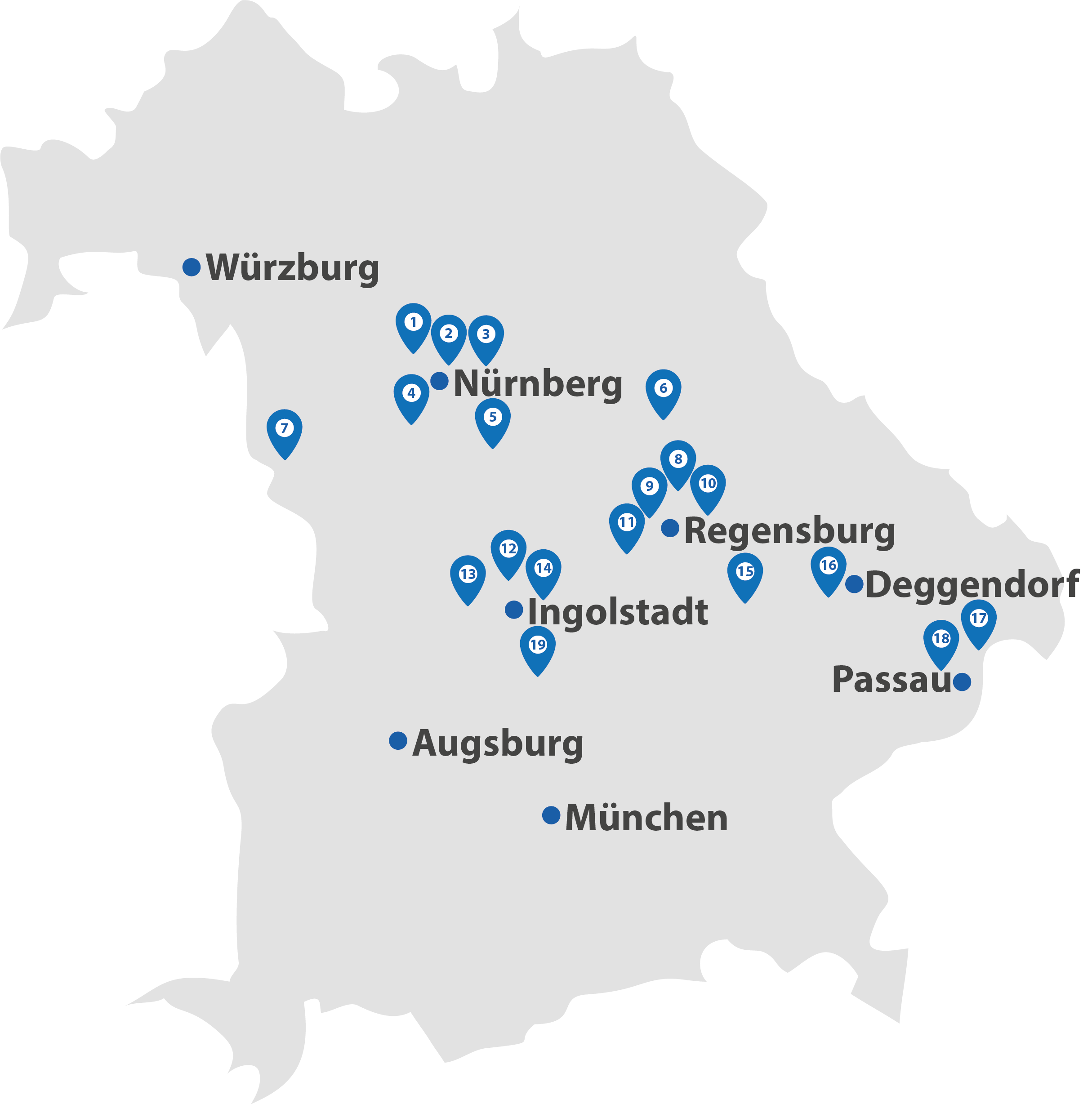 AIB Wohngruppen Standorte in Bayern Karte